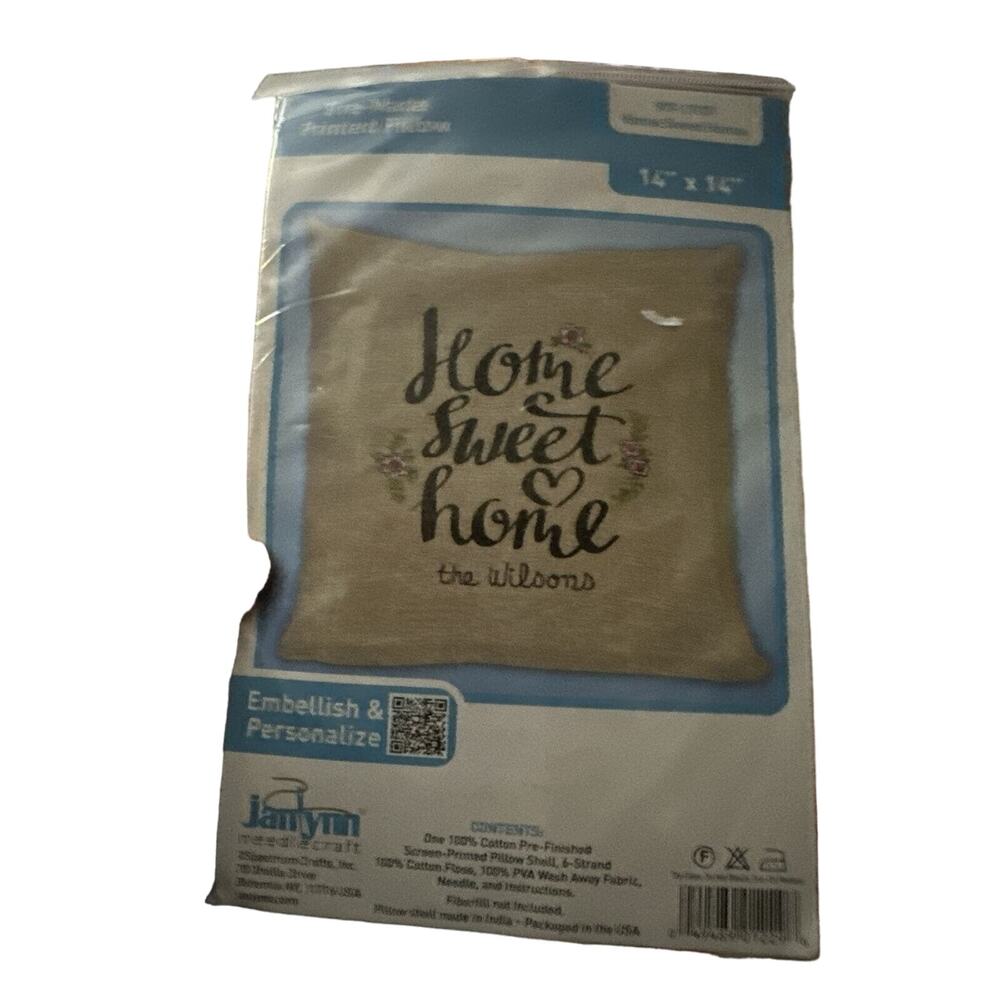 Janlynn Needlecraft Pre-Made Printed Pillow Kit "Home Sweet Home" 14x14